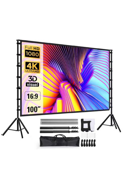 GENERAL Projector Screen and Stand 150 Inch, Outdoor Portable Projector Movie...