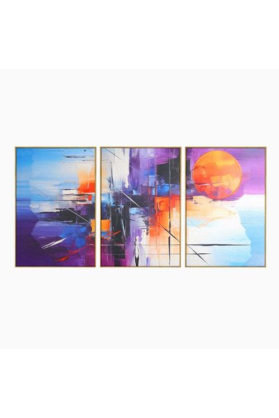 Luxcanva Set 3 Tablouri Canvas Rasarit Artificial 300x150 cm (3 x 100x150) cu...