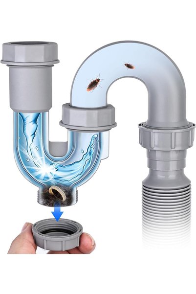 AZONEE 1-1/4 Inch Kitchen Sink Drain Pipe Kit with Cleanout Plug, Anti-Odor &...
