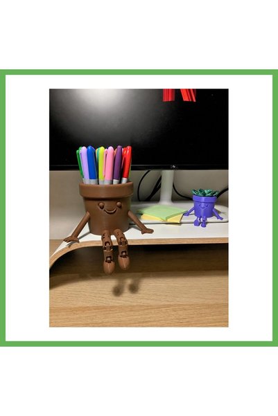 TheGencoo 3D-Printed Moving Smiling Pencil Holder - Articulated Desktop Organ...