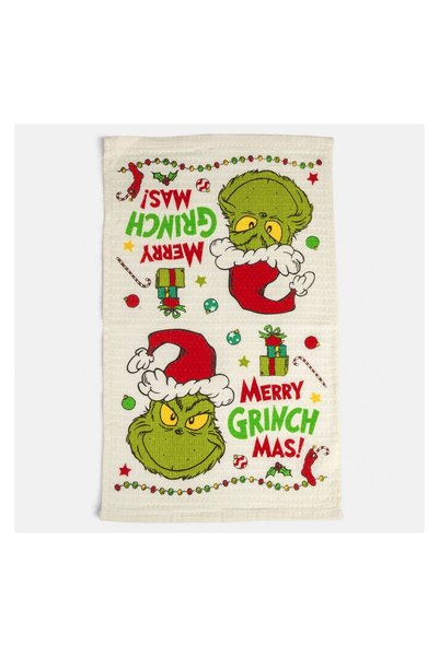 OEM Prosop de bucătărie de Crăciun din bumbac alb, cu personaje Grinch, 34 x ...