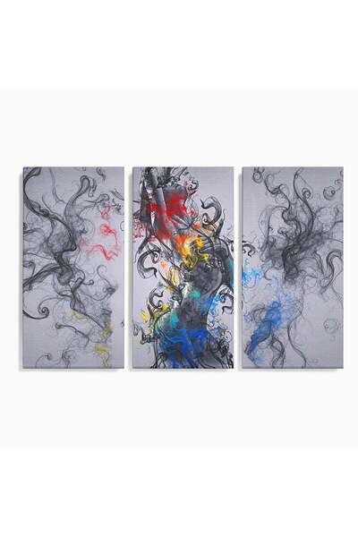 Luxcanva Set 3 Tablouri Canvas Femeie in Foc si Fum 180x120 cm (3 x 60x120) p...