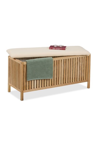 Relaxdays Bancă de depozitare pentru rufe Relaxdays, lemn de nuc, crem, 50x10...