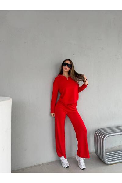 ÇEÇİM Yarım Fermuarlı Uzun Kollu Rahat Kesim Oversize Sweatshirt ve Pantolon Alt Üst Takım
