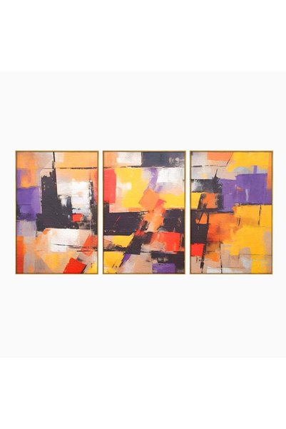 Luxcanva Set 3 Tablouri Canvas Violet Contrastant 150x70 cm (3 x 50x70) cu Ra...