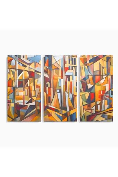 Luxcanva Set 3 Tablouri Canvas Oras Mozaic 180x120 cm (3 x 60x120) pe Sasiu L...