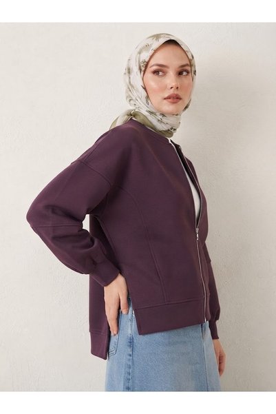 Lunsera Store تونيك بياقة أمامية بسحاب - باللون العنابي.