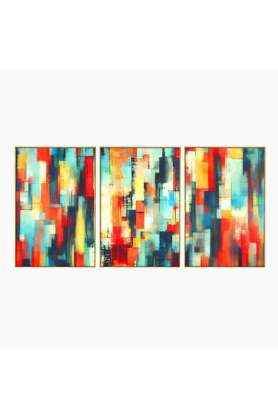 Luxcanva Set 3 Tablouri Canvas Abstracte Geometrice 150x70 cm (3 x 50x70) cu ...
