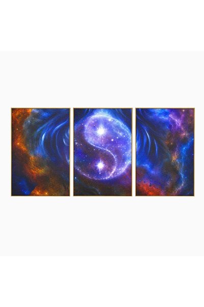 Luxcanva Set 3 Tablouri Canvas Universul Yin Yang 300x150 cm (3 x 100x150) cu...
