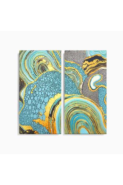 Luxcanva Set 2 Tablouri Canvas Flux Abstract Auriu 140x140 cm (2 x 70x140) pe...