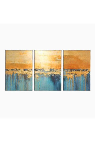 Luxcanva Set 3 Tablouri Canvas Albastru Contrast 210x100 cm (3 x 70x100) cu R...