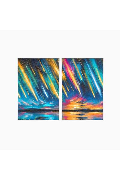 Luxcanva Set 2 Tablouri Canvas Ploua Cu Stele 140x100 cm (2 x 70x100) cu Rama...