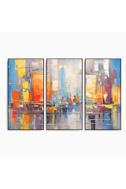 Luxcanva Set 3 Tablouri Canvas Oras Abstract 210x140 cm (3 x 70x140) cu Rama ...