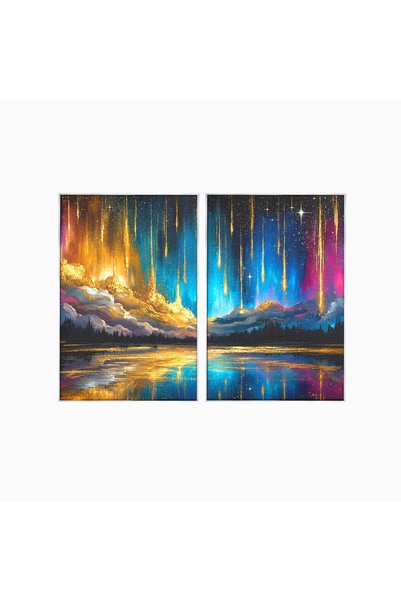 Luxcanva Set 2 Tablouri Canvas Aurora Boreala Feerica 160x120 cm (2 x 80x120)...