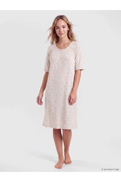 LC Waikiki Women's Nightgown with Mixed Crew Neck Print (W6)