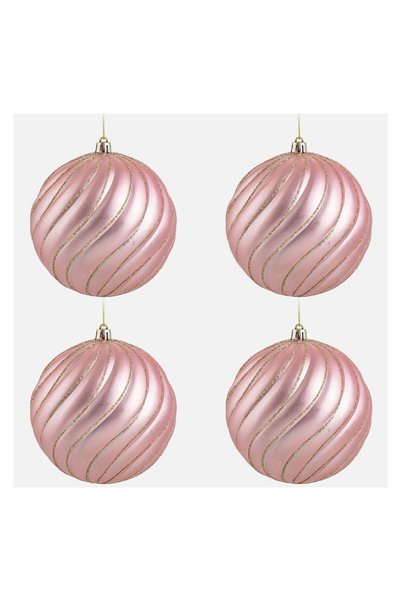 OEM Set Globuri de Crăciun Roz cu Dungi din glitter auriu Ø12 cm - 4 bucăți, ...