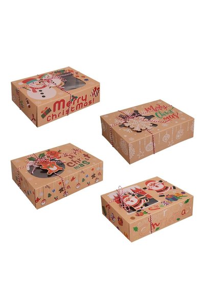 OEM Set 4 cutii kraft de Crăciun pentru dulciuri, cu fereastră și șiret, 22 x...