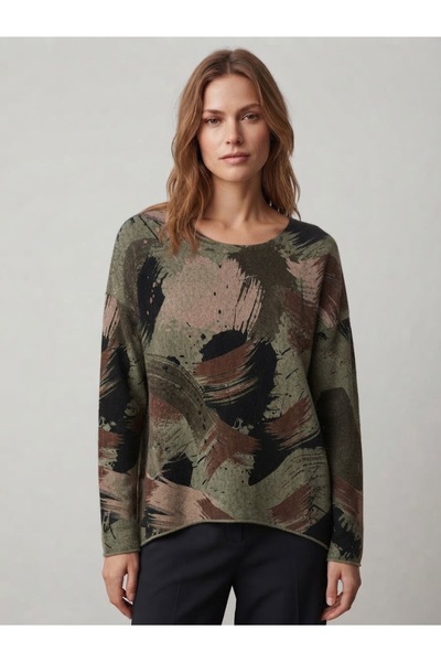 AYASOFYA OTANTIK Women's Italian Round-Necked Long-Sleeved Knit Blouse with B...
