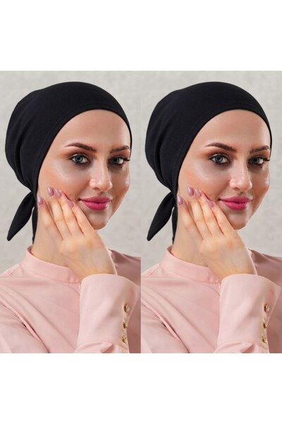 FLORA TEKSTİL 2 Pcs Hijab Stitched Combed Cotton Bonnet Non-Slip Cotton Bonne...