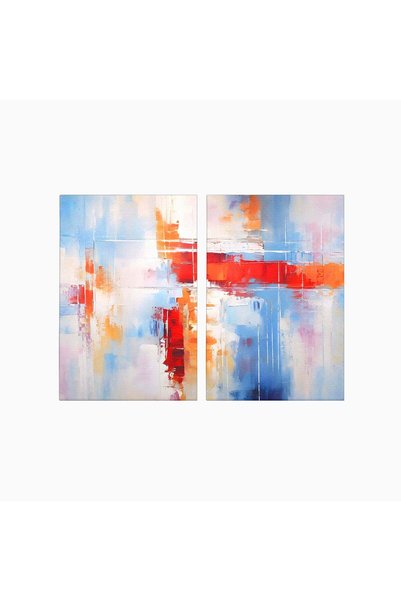 Luxcanva Set 2 Tablouri Pânză Pictură Abstractă Albastră și Roșie 160x120 cm ...