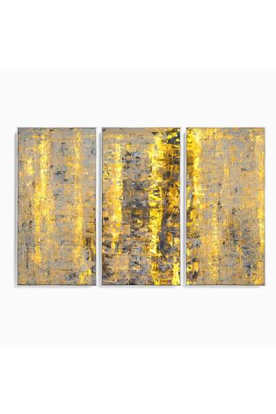 Luxcanva Set 3 Tablouri Pânză Auriu și Maro Pictură Abstractă 150x100 cm (3 x...