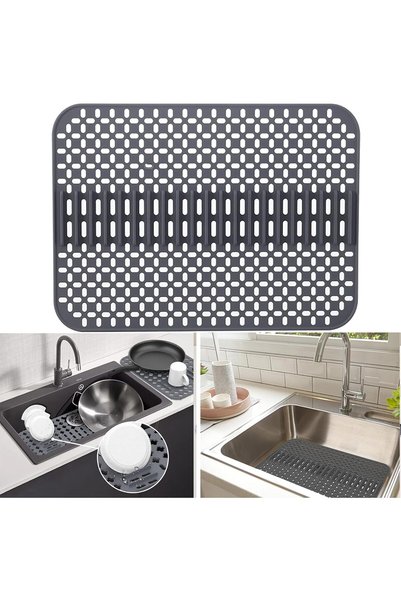 Yelajoy Grey Folding Sink Protector, Non-Slip Kitchen Sink Mat, Protective Gr...