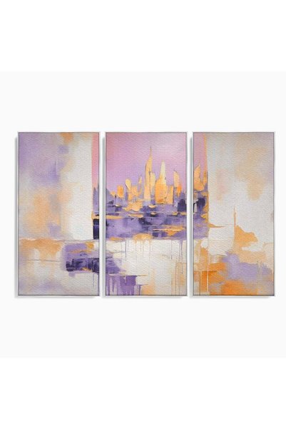 Luxcanva Set 3 Tablouri Canvas 2xPics 150x100 cm (3 x 50x100) cu Rama Arginti...