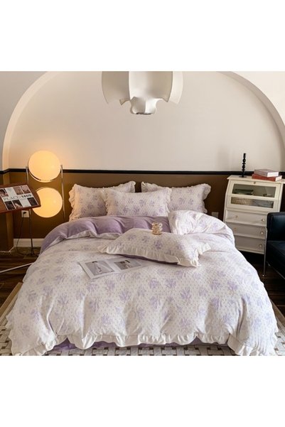 Casa Creative Elegance Fluffy Cocolino Bed Linen with Ruffles, 4 Pieces – Flo...