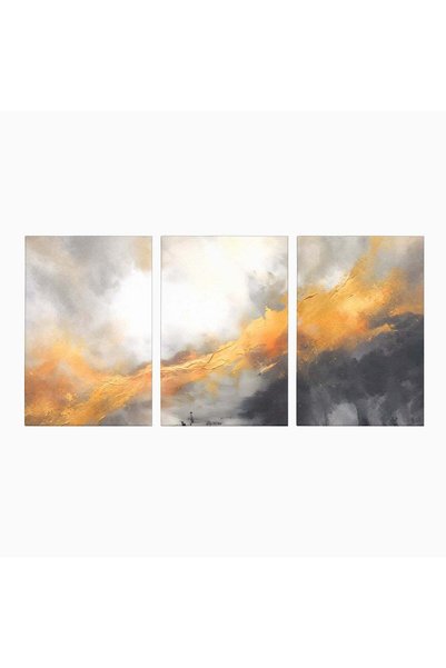 Luxcanva Set 3 Tablouri Pânză Pictură Abstractă Auriu și Gri 120x60 cm (3 x 4...