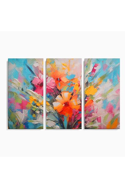 Luxcanva Set 3 Tablouri Canvas Buchet Floral 150x100 cm (3 x 50x100) pe Sasiu...