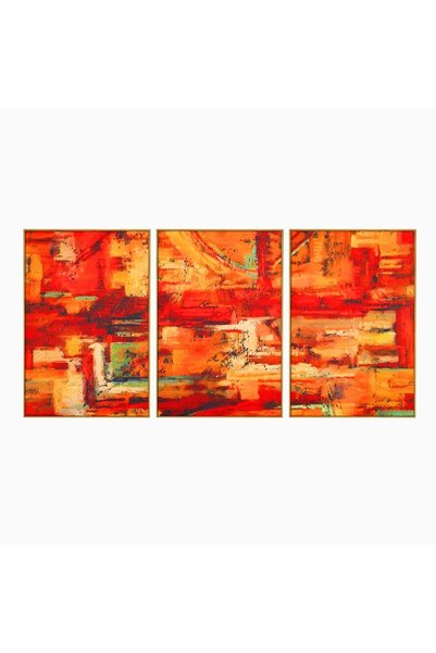 Luxcanva Set 3 Tablouri Canvas Abstract Roșu 150x70 cm (3 x 50x70) cu Ramă Au...