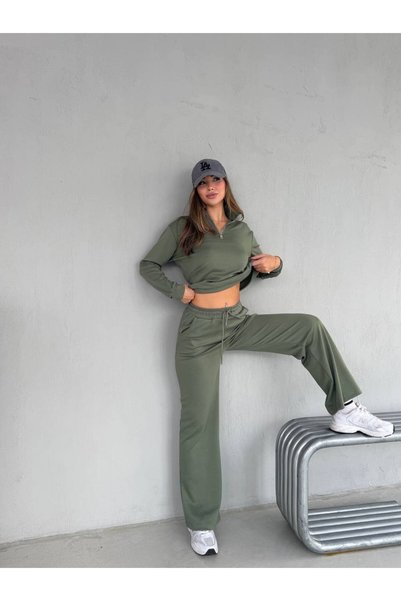ÇEÇİM Yarım Fermuarlı Uzun Kollu Rahat Kesim Oversize Sweatshirt ve Pantolon Alt Üst Takım