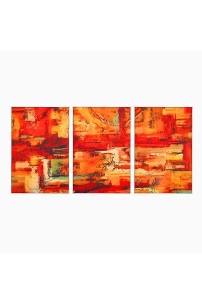 Luxcanva Set 3 Tablouri Canvas Abstract Roșu 240x120 cm (3 x 80x120) cu Ramă ...