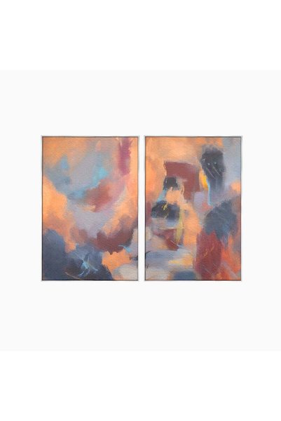 Luxcanva Set 2 Tablouri Canvas MultiBrown 200x150 cm (2 x 100x150) cu Ramă Ar...