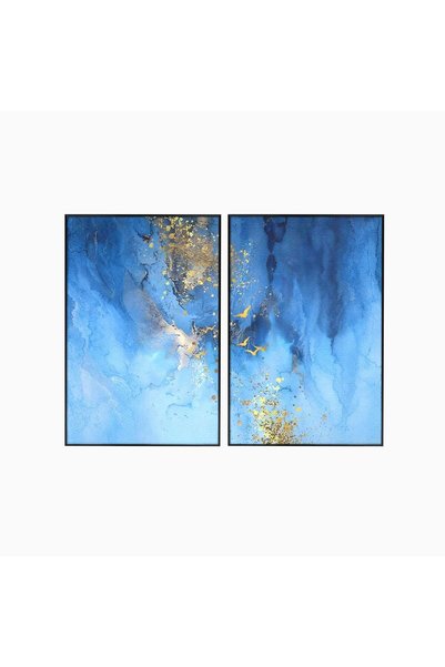 Luxcanva Set 2 Tablouri Canvas Pasari Pe Cer cm cu Rama Negru Abstract Culori