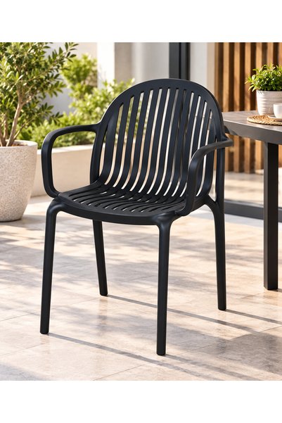 N.zone Modern Luxury Black Plastic Chair with Armrests and Round Backrest wit...