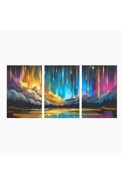 Luxcanva Set 3 Tablouri Canvas Cascada De Stele 240x120 cm (3 x 80x120) pe Sa...
