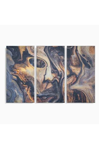 Luxcanva Set 3 Tablouri Canvas Abstracte 210x140 cm (3 x 70x140) cu Ramă Argi...