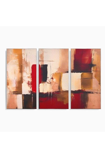 Luxcanva Set 3 Tablouri Canvas Pătrate Roșii 210x140 cm (3 x 70x140) cu Ramă ...