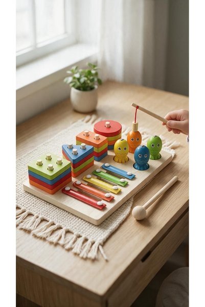 OEM Jucărie Educativă din Lemn 3 în 1 pentru Copii, Sortator Forme Geometrice...