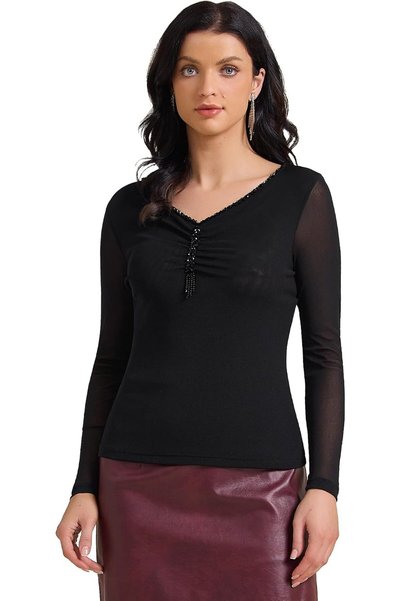 OtherMax Bluză Damă Cămașă Elegantă Strălucitoare Rafinată Neagră L