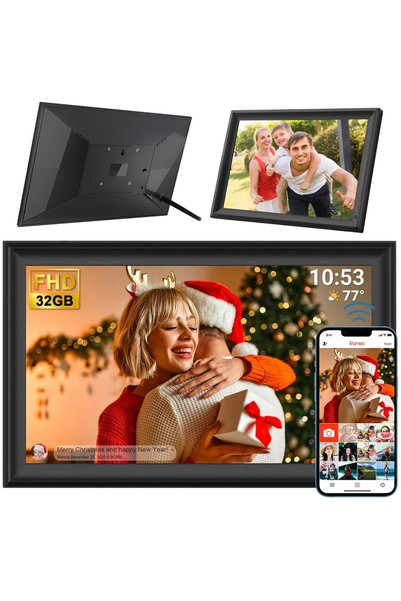 Qova Ramă foto digitală WiFi 15.6 inch FHD IPS, aplicație Frameo, memorie 32G...