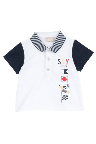 Chicco Tricou polo pentru copii Chicco, Alb cu albastru, 01919-70MFCO