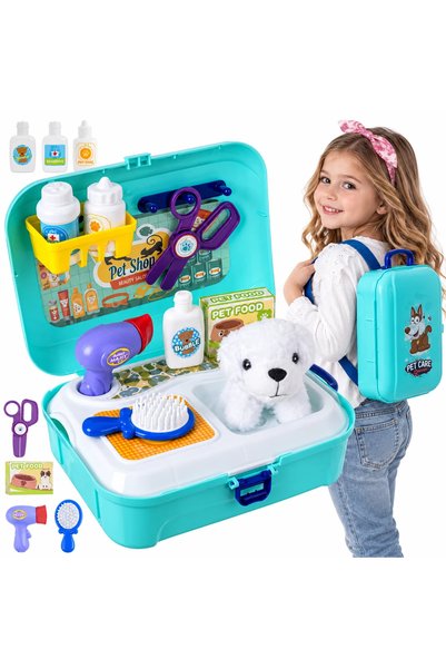 Selgot Jucărie set de îngrijire canină, câine de pluș, accesorii, rucsac 24x1...
