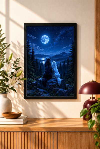 BAMBAŞKA MODA Tablou cu ramă din lemn „Luna Plină” – Poster decorativ pentru ...
