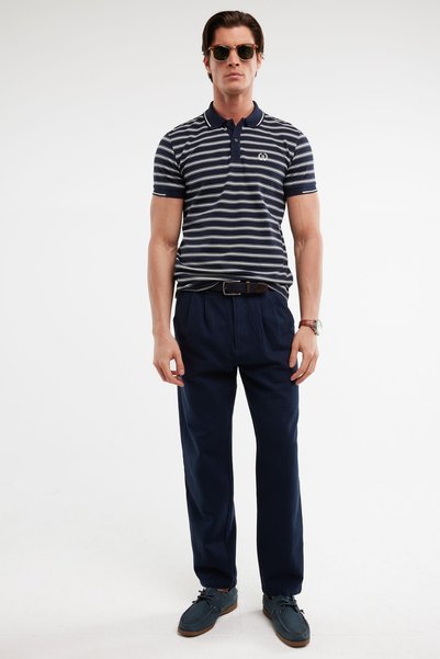 Big Star Pantaloni bărbătești croială loose cu adaos de in bleumarin Patrik 4...