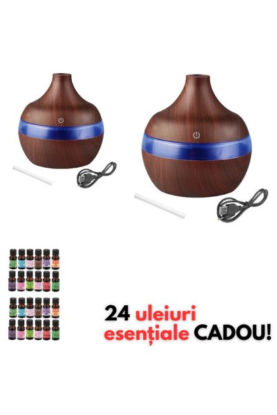 NO BRAND Pachet 2 buc - Difuzor Aromaterapie Cu Ultrasunete Si Umidificator C...