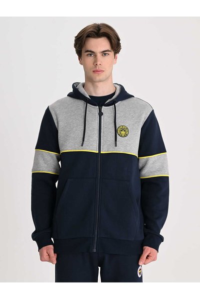 Fenerbahçe Gri Lacivert Tribün Renk Bloklu Erkek Sweatshirt