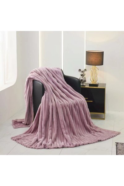 Relax Home Cuvertură RelaxHome Fleece cu dungi, 200 x 230 cm, 300 gsm, Pulver...