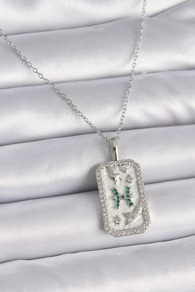 Skygo 316L Steel Silver Color Chain Pisces Zodiac Sign Zircon Stone Women's N...